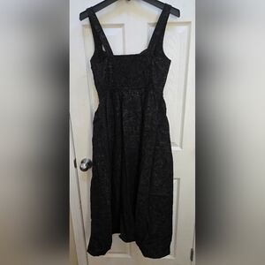 Floral Jacquard Square Neck Drop Waist Midi Dress